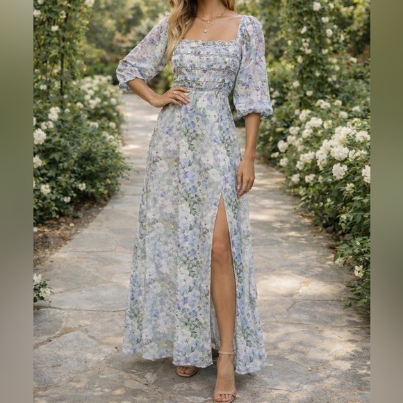 Baltic Born Florence Floral Maxi Dress in Sage Floral Smocked Bodice Size Medium - Picture 2 of 13